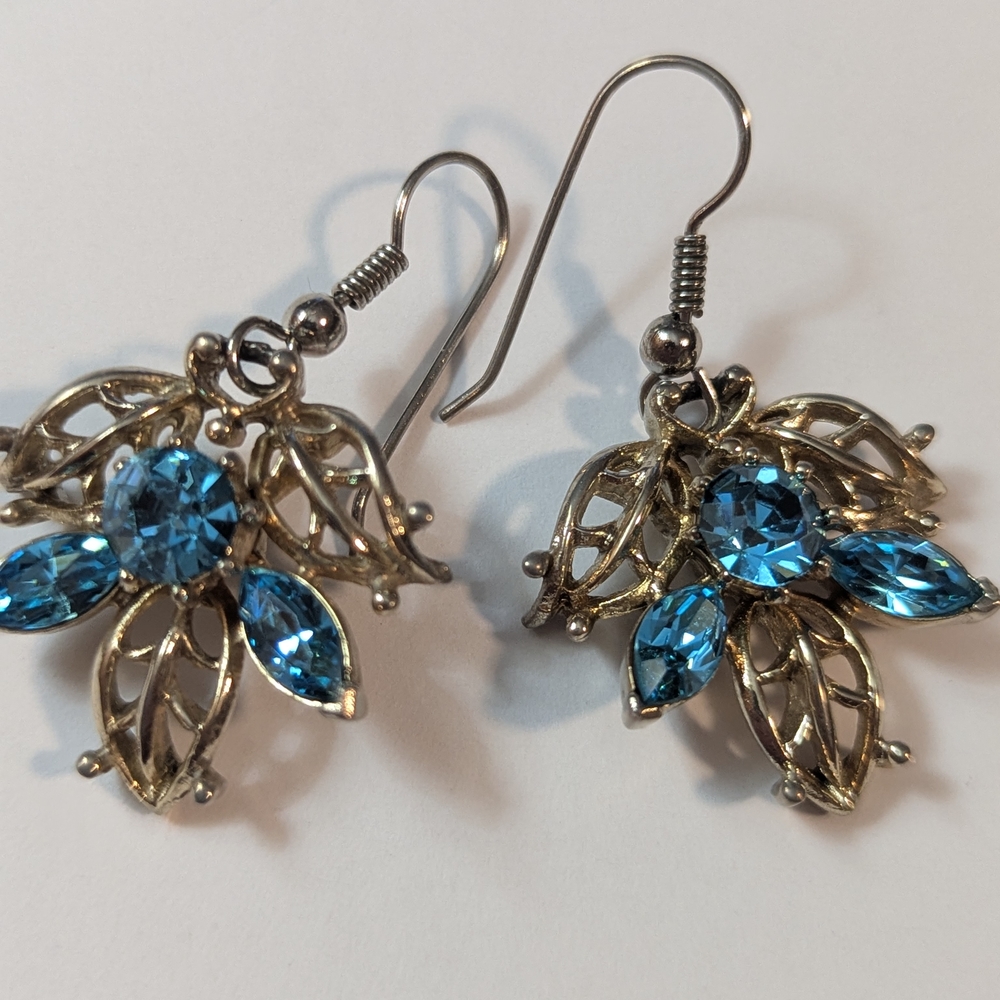 Blue and Silver Victorian-Inspired Dangle Earrings